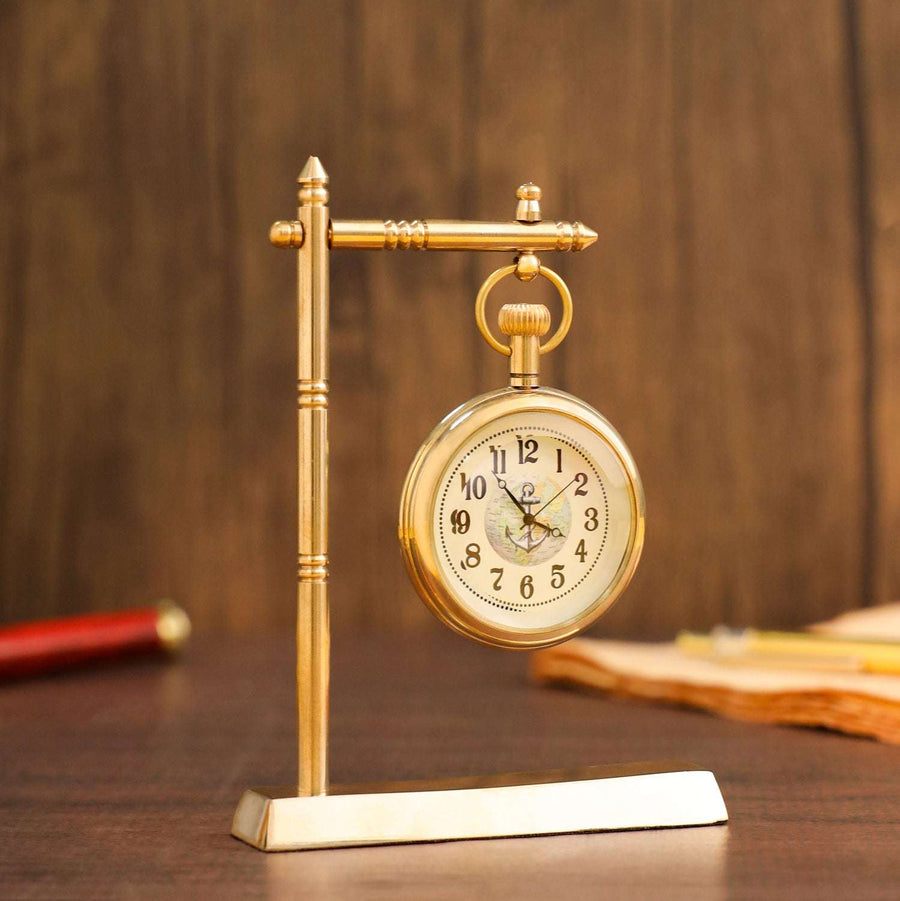 Brass Hanging Table Clock with Stand (5.5 Inch) Vedansh Craft