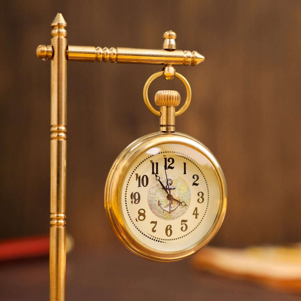 Brass Hanging Table Clock with Stand (5.5 Inch) Vedansh Craft