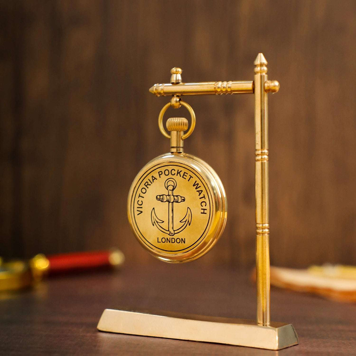 Brass Hanging Table Clock with Stand (5.5 Inch) Vedansh Craft