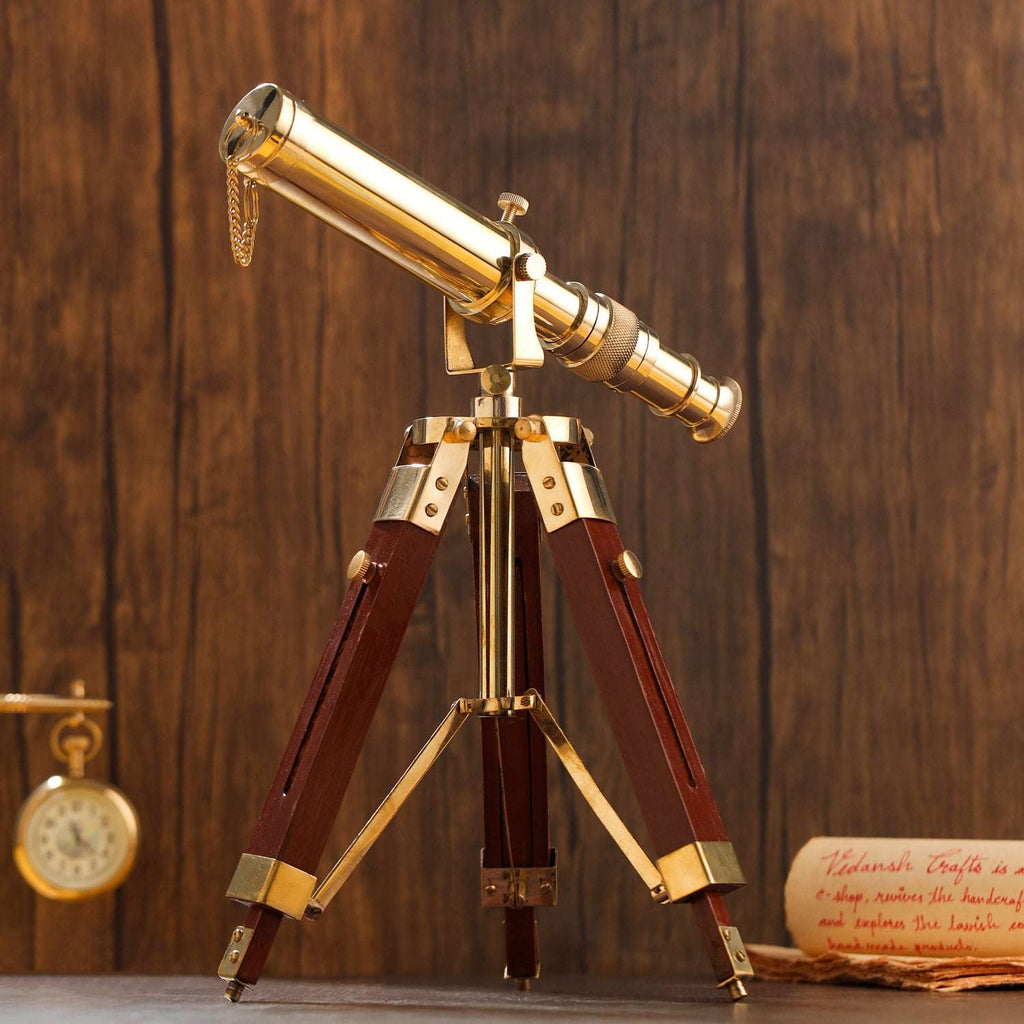 Brass Telescope with Wooden Tripod Stand (12 Inch) Vedansh Craft