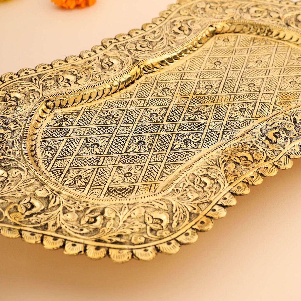 Brass Peacock Design Serving Tray / Platter (23 Inch) Vedansh Craft