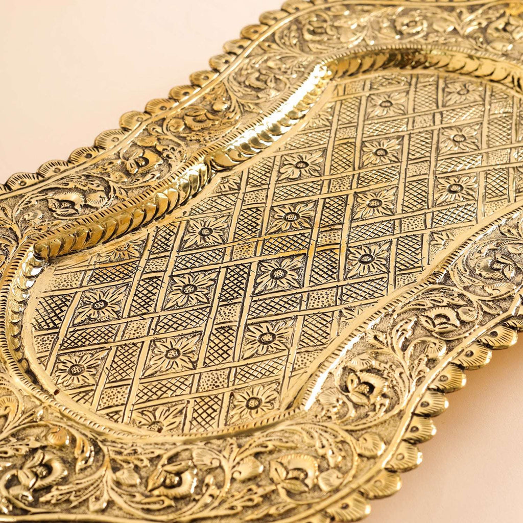 Brass Peacock Design Serving Tray / Platter (23 Inch) Vedansh Craft