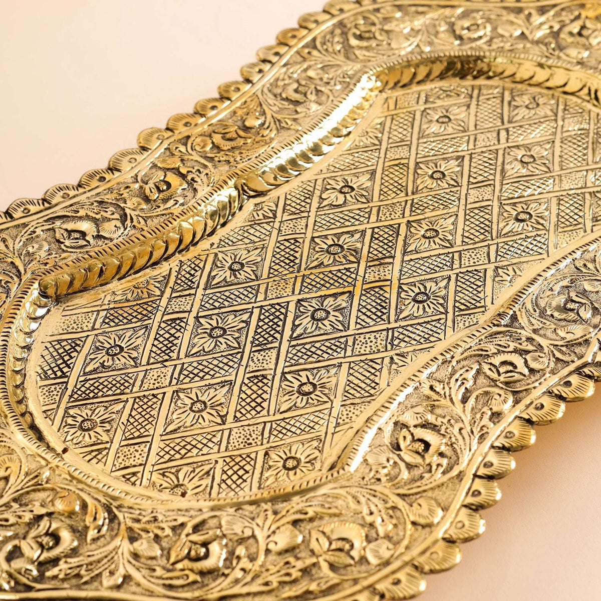 Brass Peacock Design Serving Tray / Platter (23 Inch) Vedansh Craft