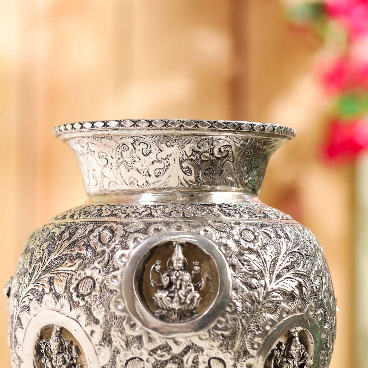 Brass Silver Plated Ashtalakshmi Kodam / Kalash (8 Inch) Vedansh Craft