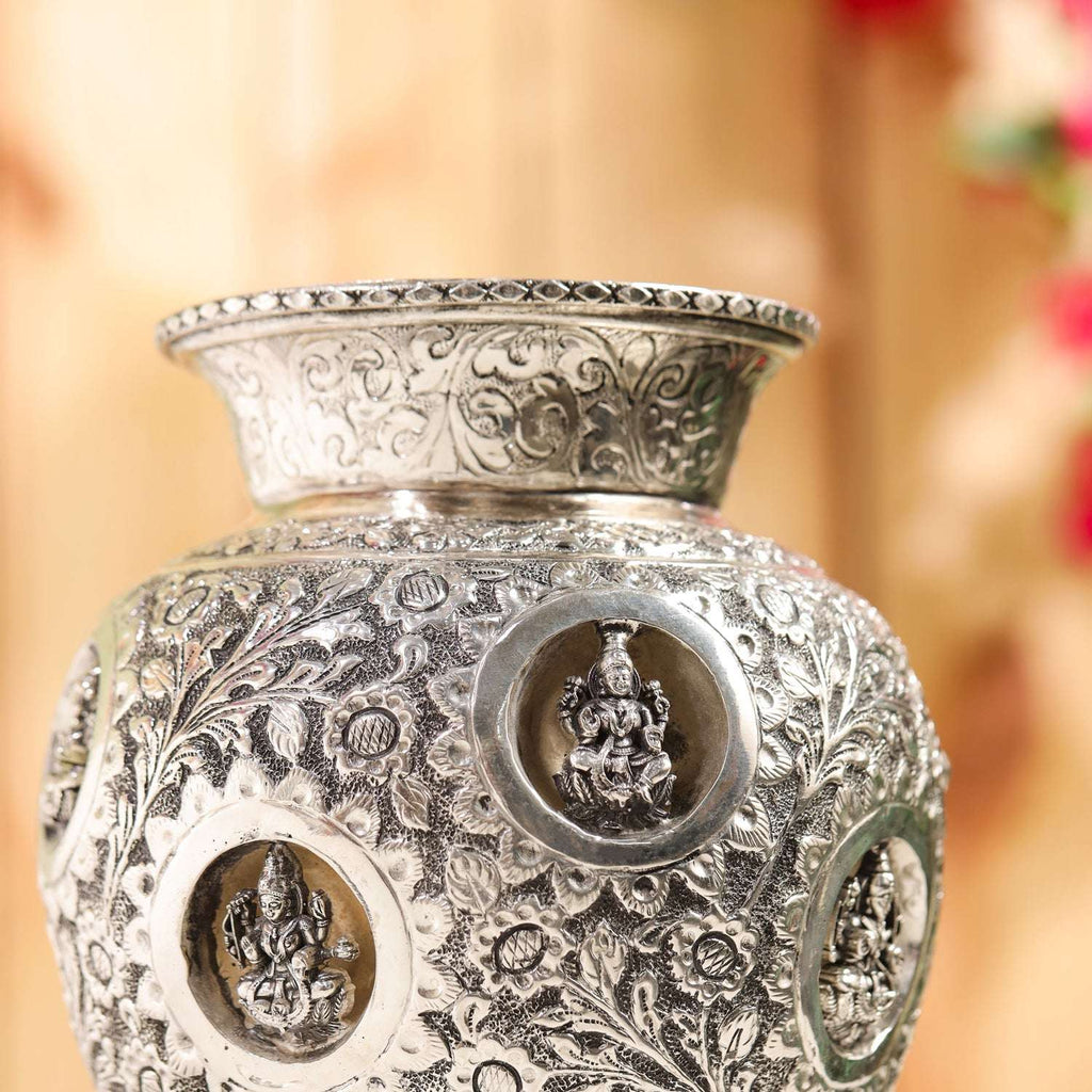 Brass Silver Plated Ashtalakshmi Kodam / Kalash (8 Inch) Vedansh Craft