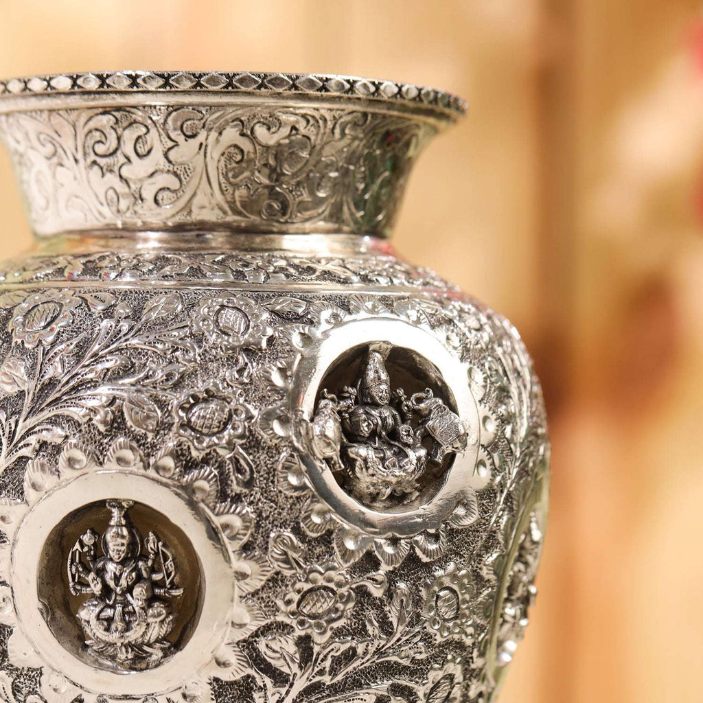 Brass Silver Plated Ashtalakshmi Kodam / Kalash (8 Inch) Vedansh Craft