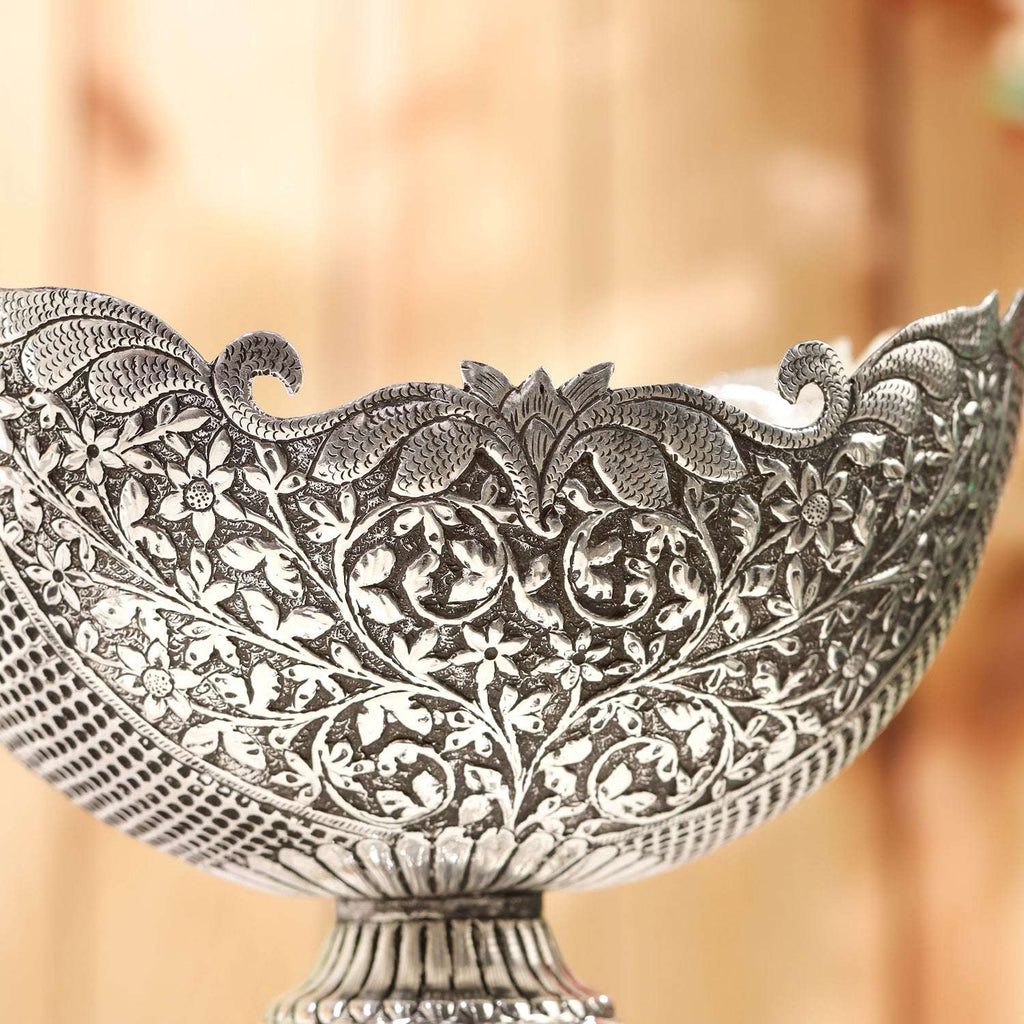 Brass Silver Plated Decorative Basket with Floral Design (7.5 Inch) Vedansh Craft