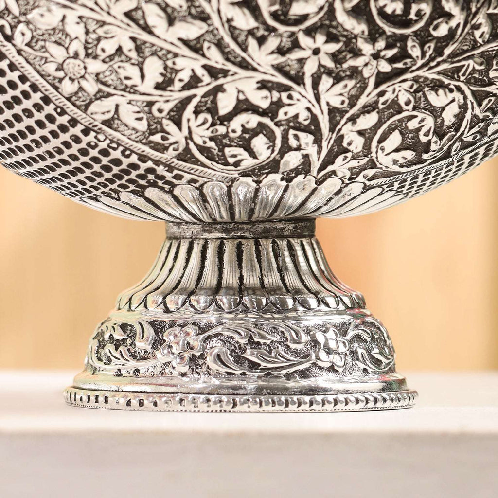 Brass Silver Plated Decorative Basket with Floral Design (7.5 Inch) Vedansh Craft