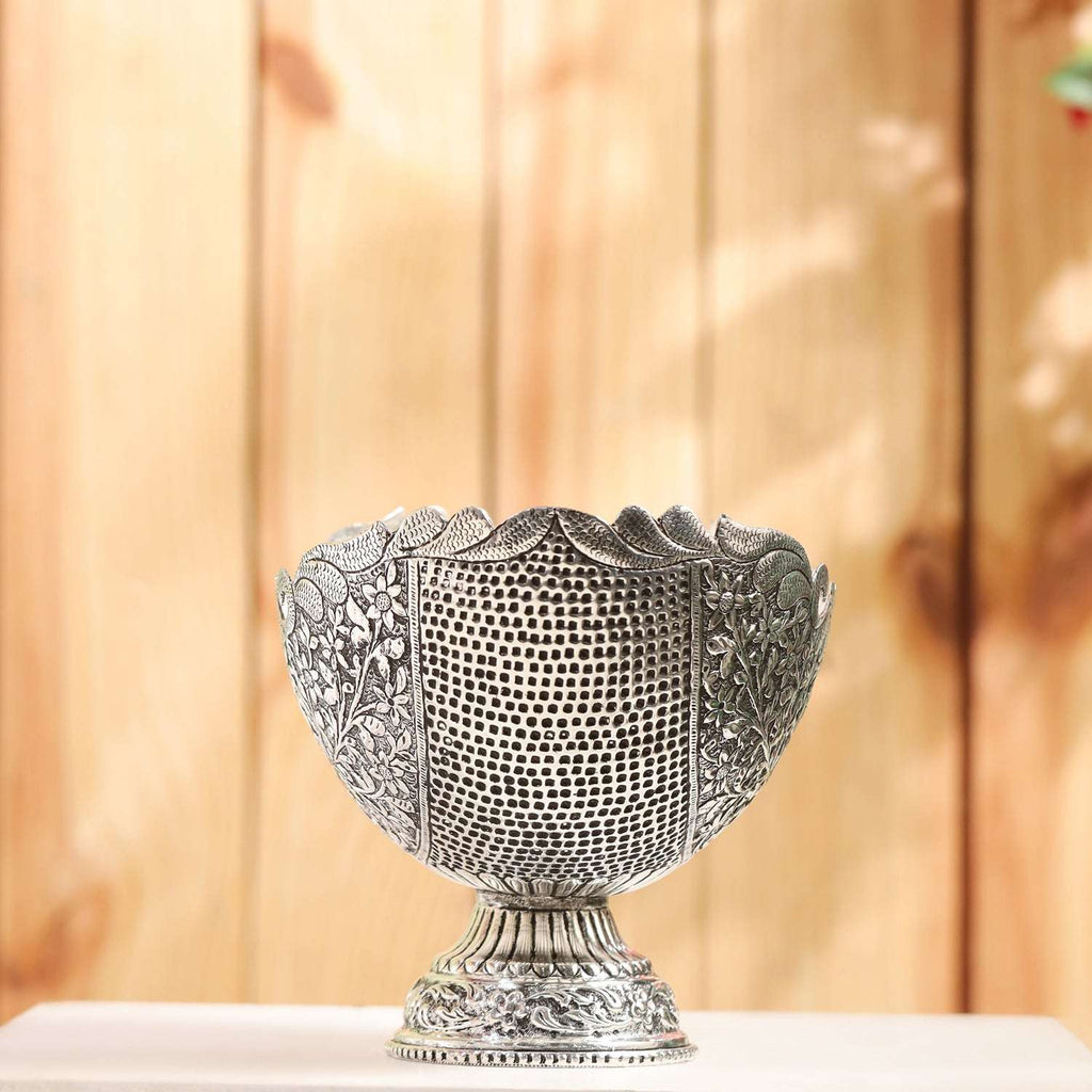 Brass Silver Plated Decorative Basket with Floral Design (7.5 Inch) Vedansh Craft