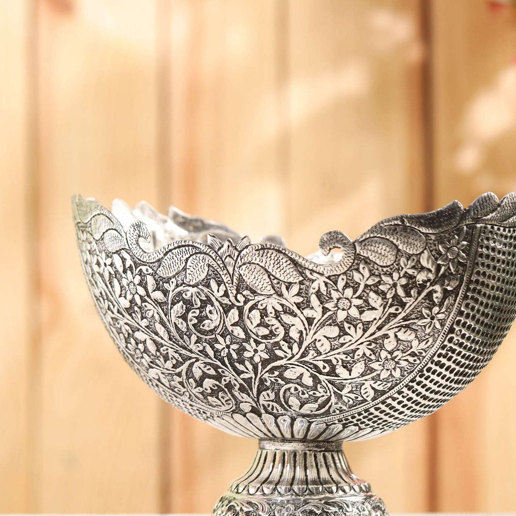 Brass Silver Plated Decorative Basket with Floral Design (7.5 Inch) Vedansh Craft