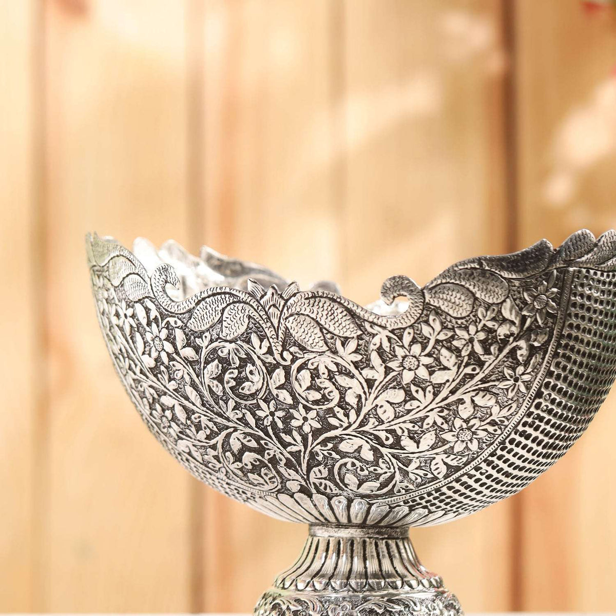 Brass Silver Plated Decorative Basket with Floral Design (7.5 Inch) Vedansh Craft