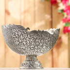 Brass Silver Plated Decorative Basket with Floral Design (7.5 Inch) Vedansh Craft