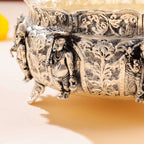 Brass Silver Plated Dashavatara Urli Bowl With Floral Design (4 Inch) Vedansh Craft