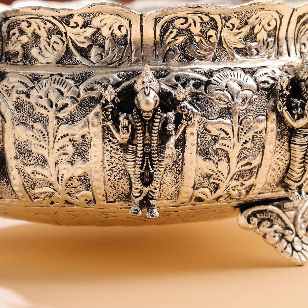 Brass Silver Plated Dashavatara Urli Bowl With Floral Design (4 Inch) Vedansh Craft