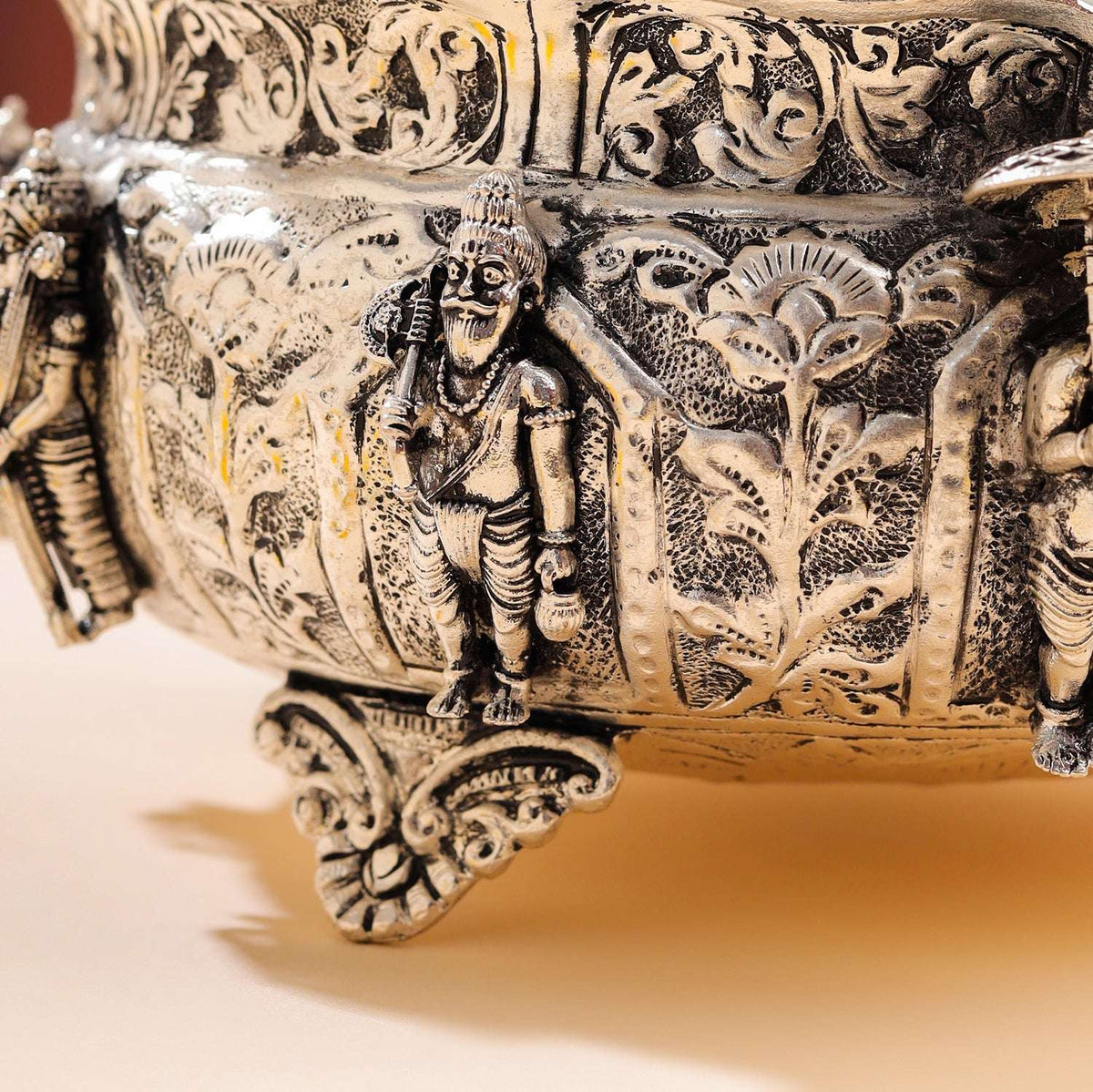 Brass Silver Plated Dashavatara Urli Bowl With Floral Design (4 Inch) Vedansh Craft