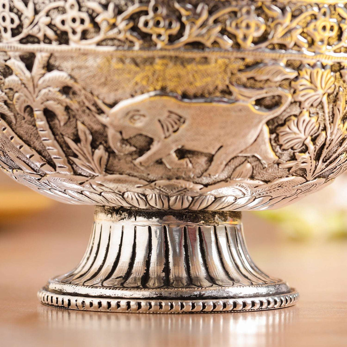 Brass Silver Plated Decorative Basket with Elephant Design (4.8 Inch) Vedansh Craft