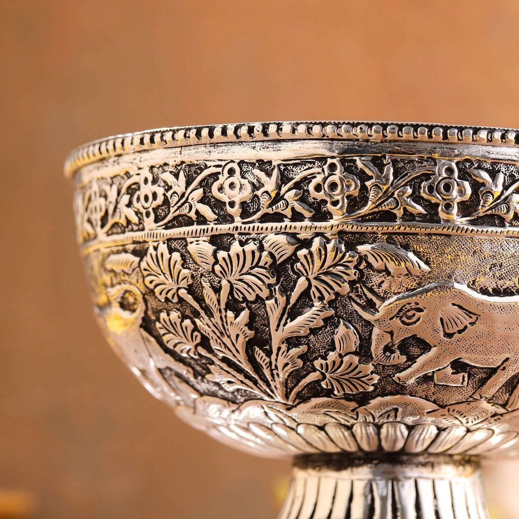 Brass Silver Plated Decorative Basket with Elephant Design (4.8 Inch) Vedansh Craft