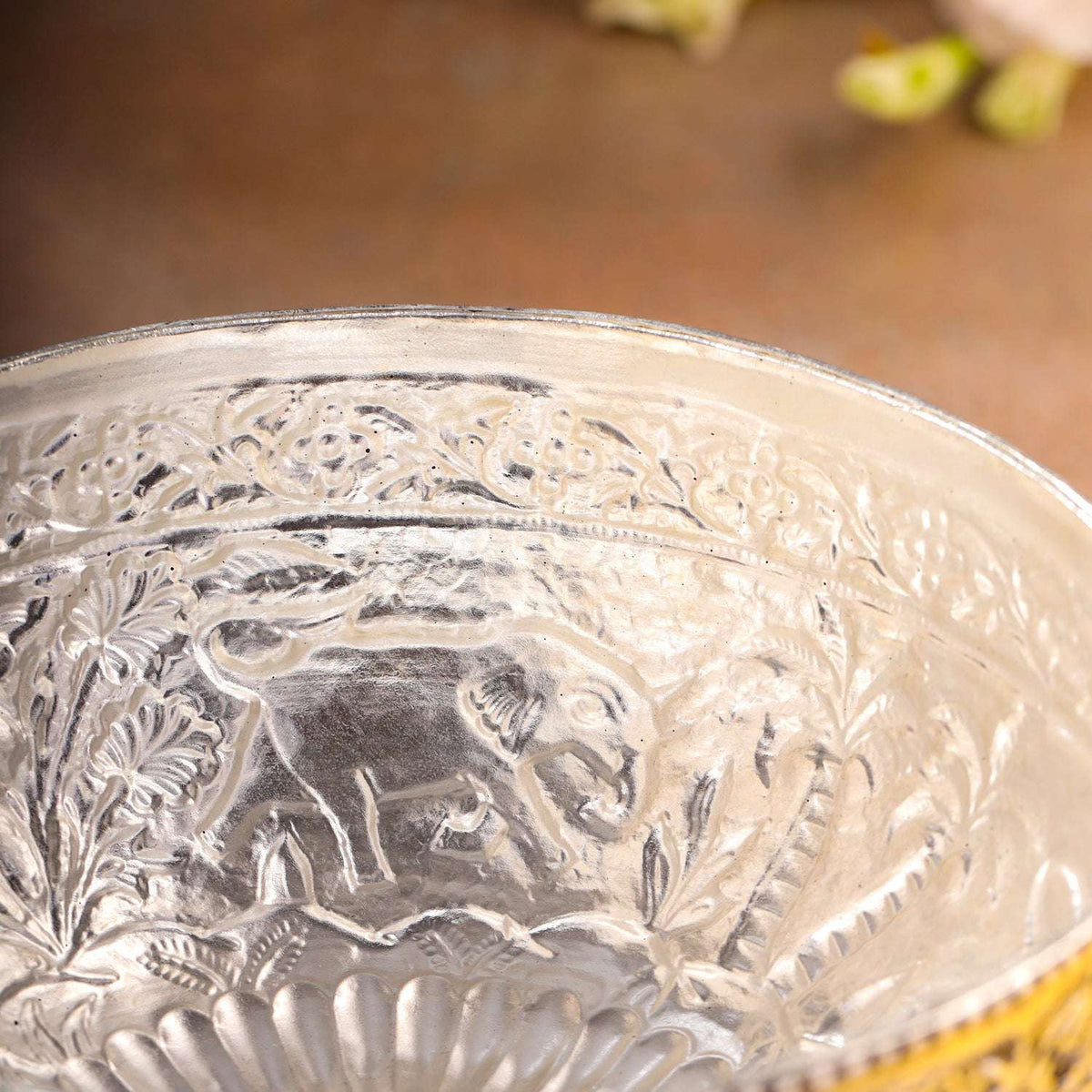 Brass Silver Plated Decorative Basket with Elephant Design (4.8 Inch) Vedansh Craft