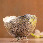 Brass Silver Plated Decorative Basket with Floral Design (5.3 Inch) Vedansh Craft
