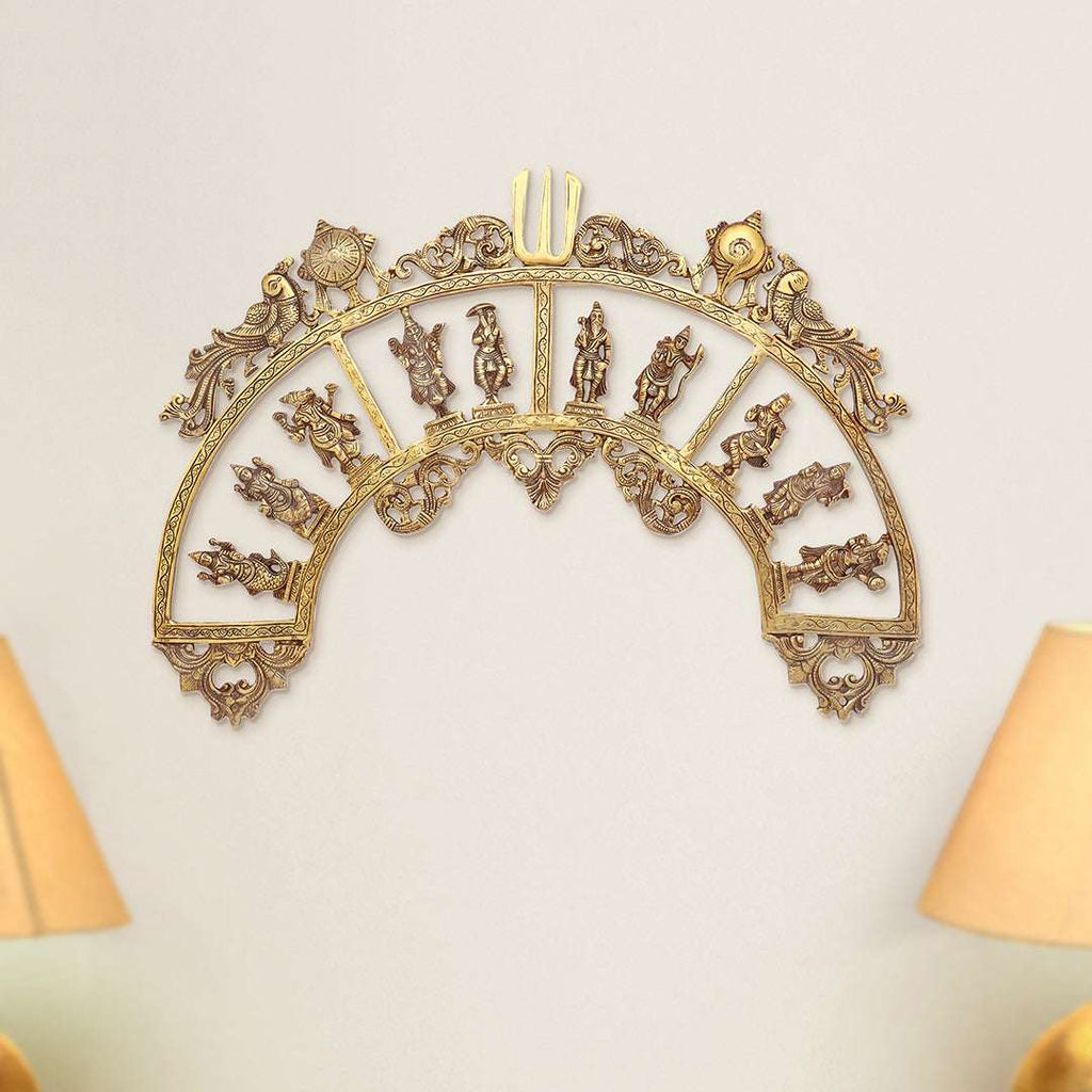 Brass Round Dashavatara /Vishnu Wall Hanging – Antique Finish (23.5 Inch) Vedansh Craft