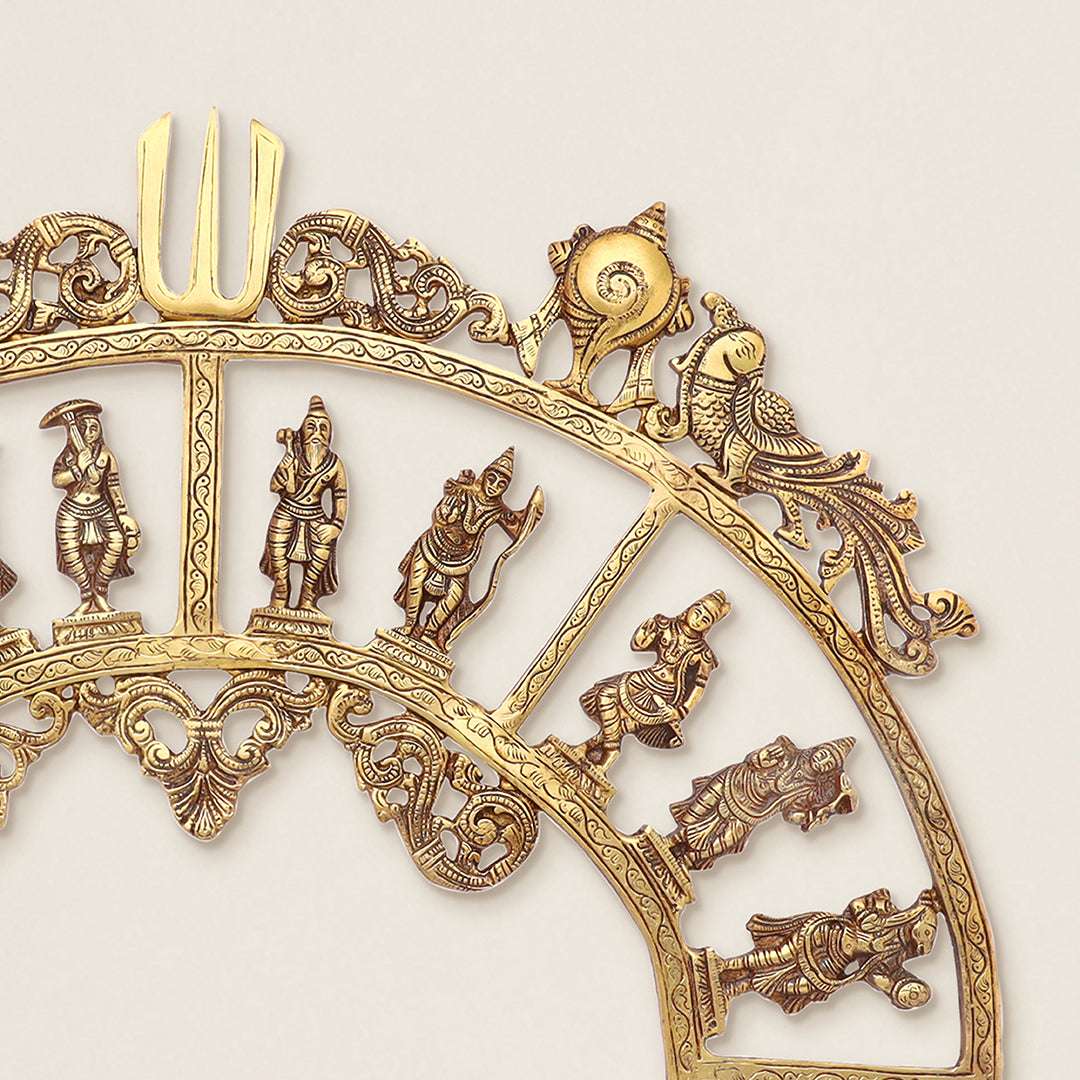 Brass Round Dashavatara /Vishnu Wall Hanging – Antique Finish (23.5 Inch) Vedansh Craft
