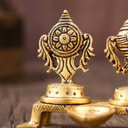 BRASS SHANKH CHAKRA WITH DIYA (3 INCH) Vedansh Craft