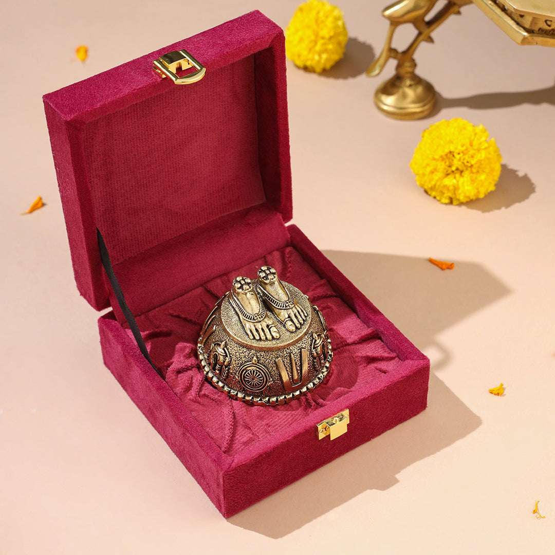 Brass Charan Paduka with Velvet Box – Divine Footprints of Lord Vishnu Vedansh Craft