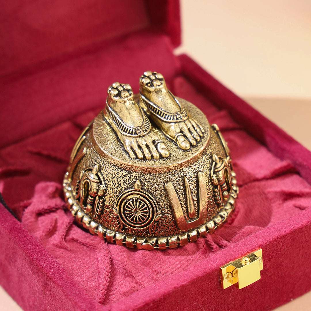Brass Charan Paduka with Velvet Box – Divine Footprints of Lord Vishnu Vedansh Craft