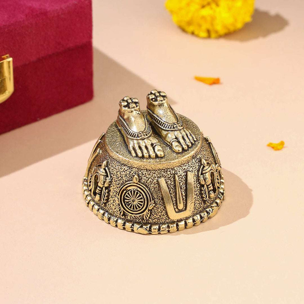 Brass Charan Paduka with Velvet Box – Divine Footprints of Lord Vishnu Vedansh Craft