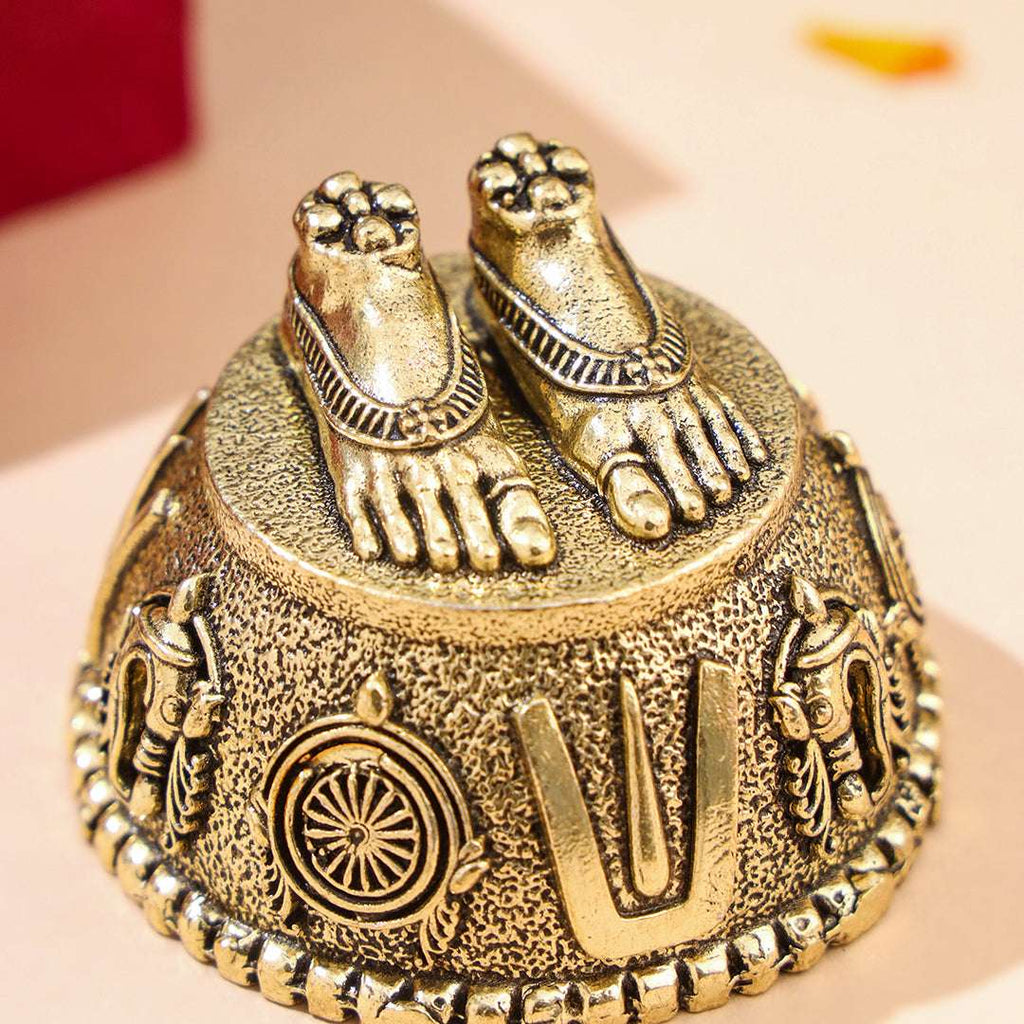 Brass Charan Paduka with Velvet Box – Divine Footprints of Lord Vishnu Vedansh Craft