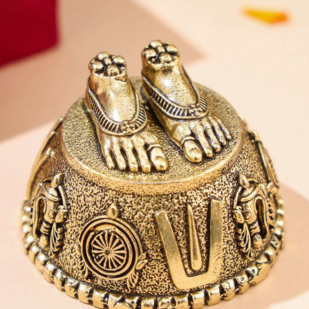 Brass Charan Paduka with Velvet Box – Divine Footprints of Lord Vishnu Vedansh Craft