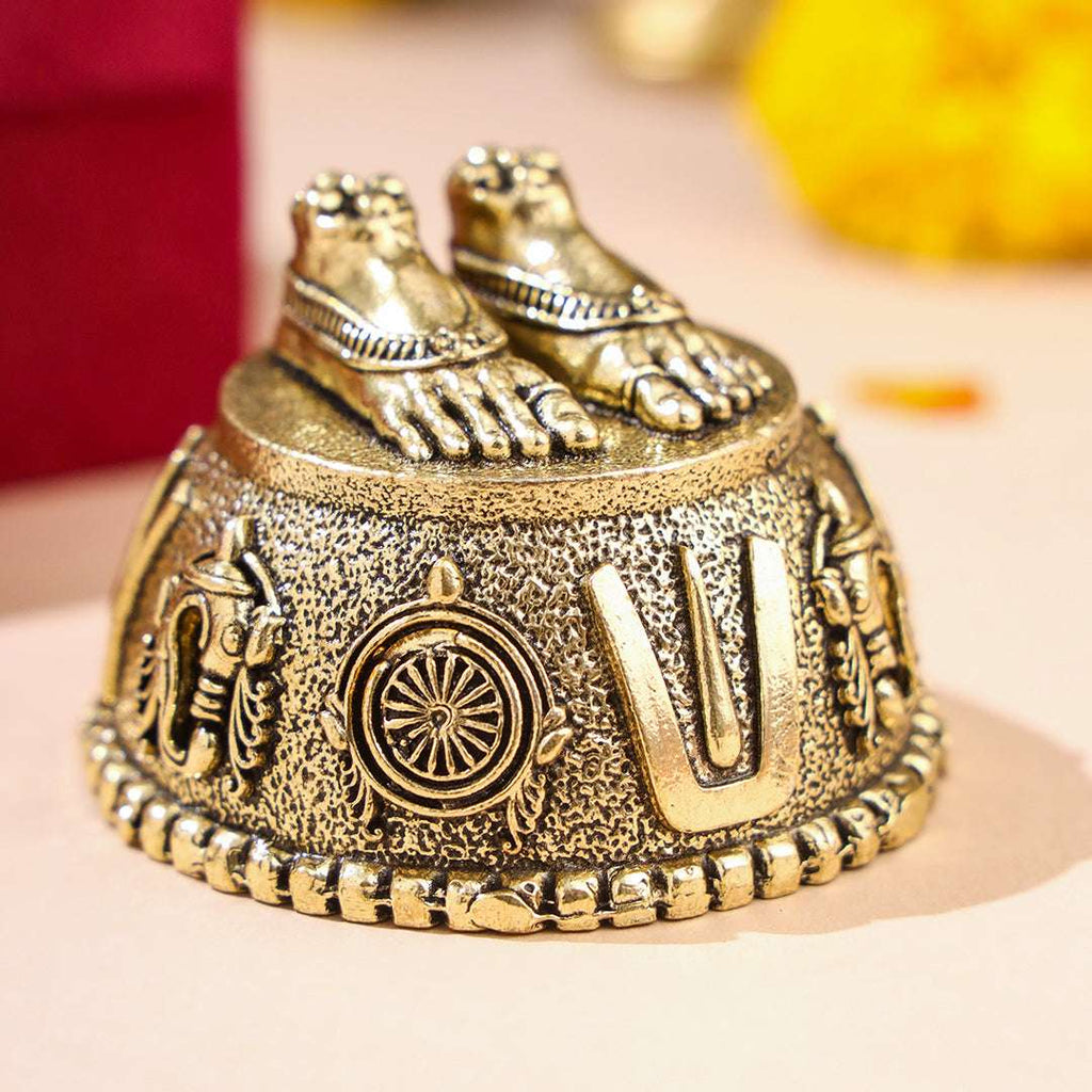 Brass Charan Paduka with Velvet Box – Divine Footprints of Lord Vishnu Vedansh Craft