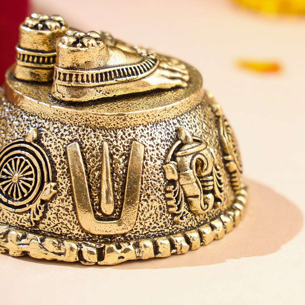 Brass Charan Paduka with Velvet Box – Divine Footprints of Lord Vishnu Vedansh Craft