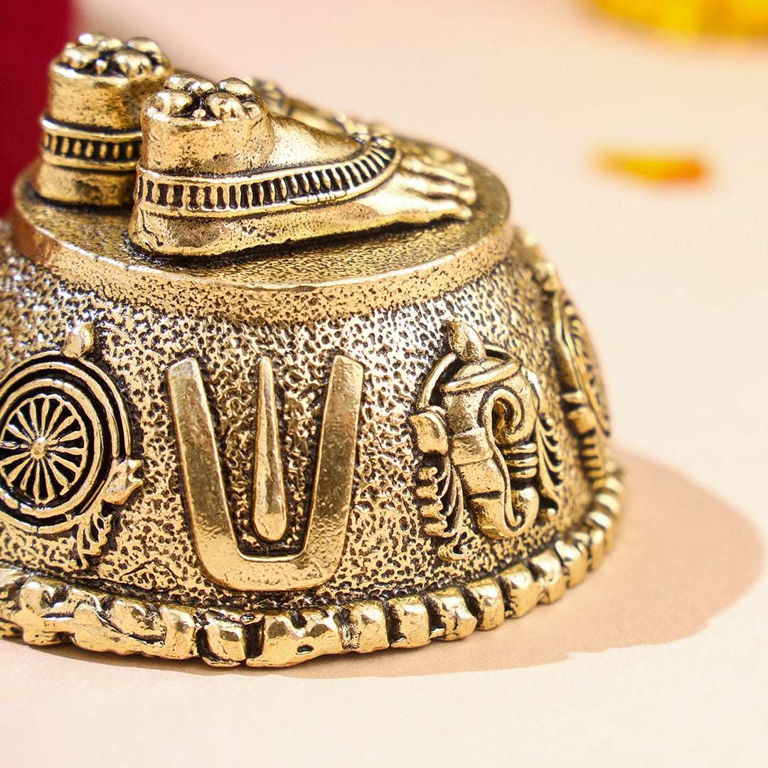 Brass Charan Paduka with Velvet Box – Divine Footprints of Lord Vishnu Vedansh Craft