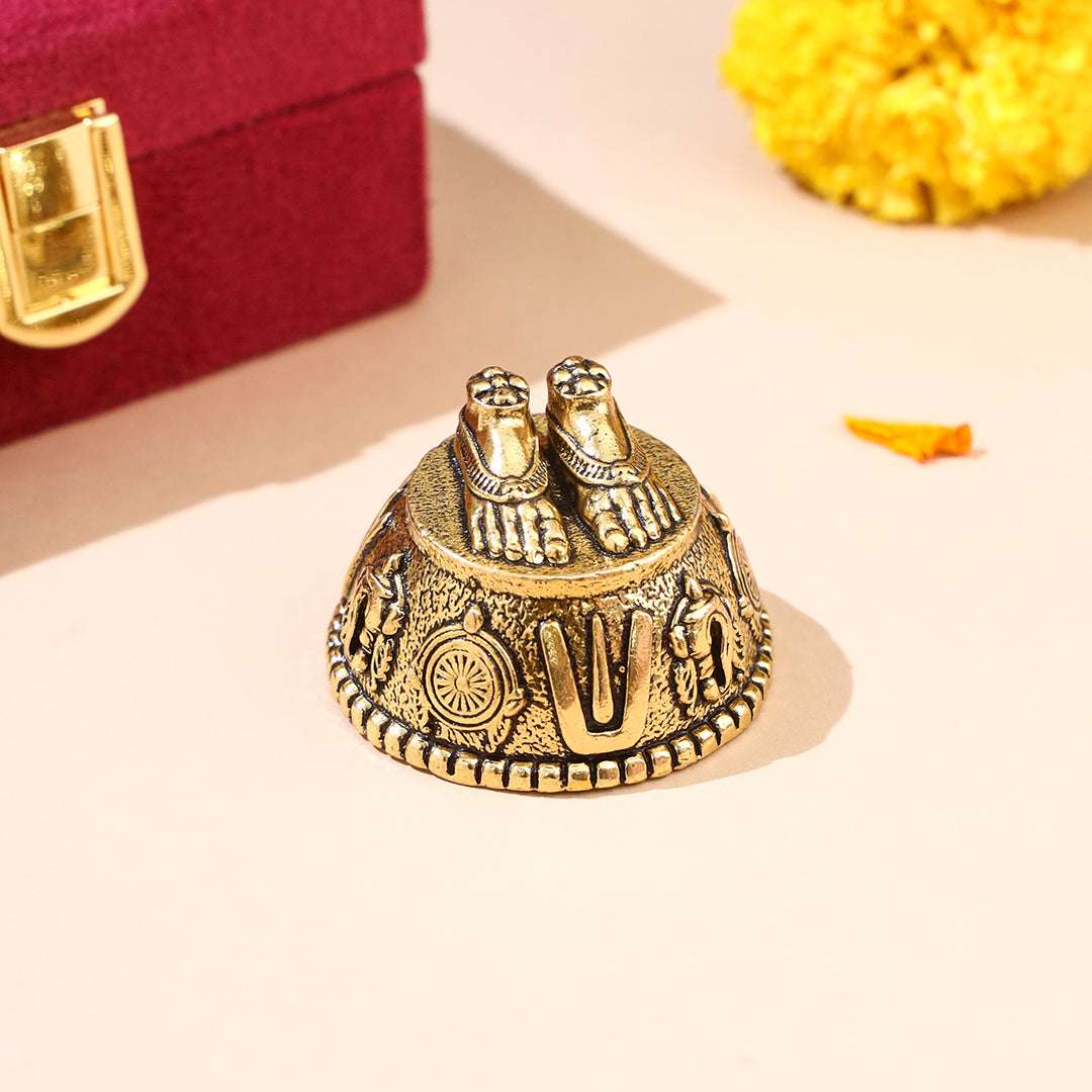 Brass Charan Paduka with Velvet Box – Divine Footprints of Lord Vishnu Vedansh Craft