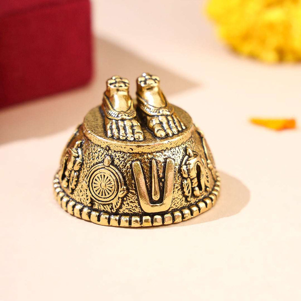 Brass Charan Paduka with Velvet Box – Divine Footprints of Lord Vishnu Vedansh Craft
