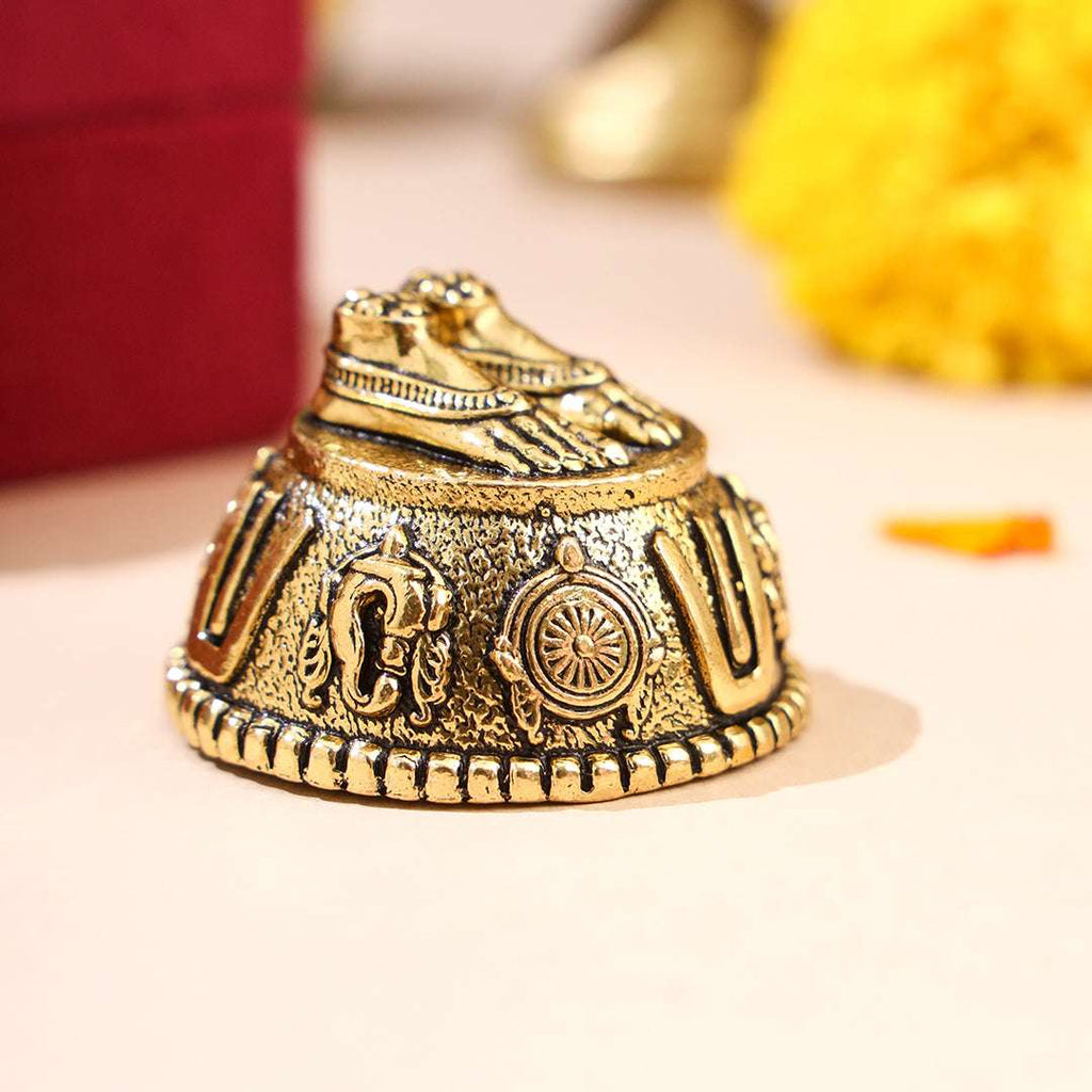 Brass Charan Paduka with Velvet Box – Divine Footprints of Lord Vishnu Vedansh Craft