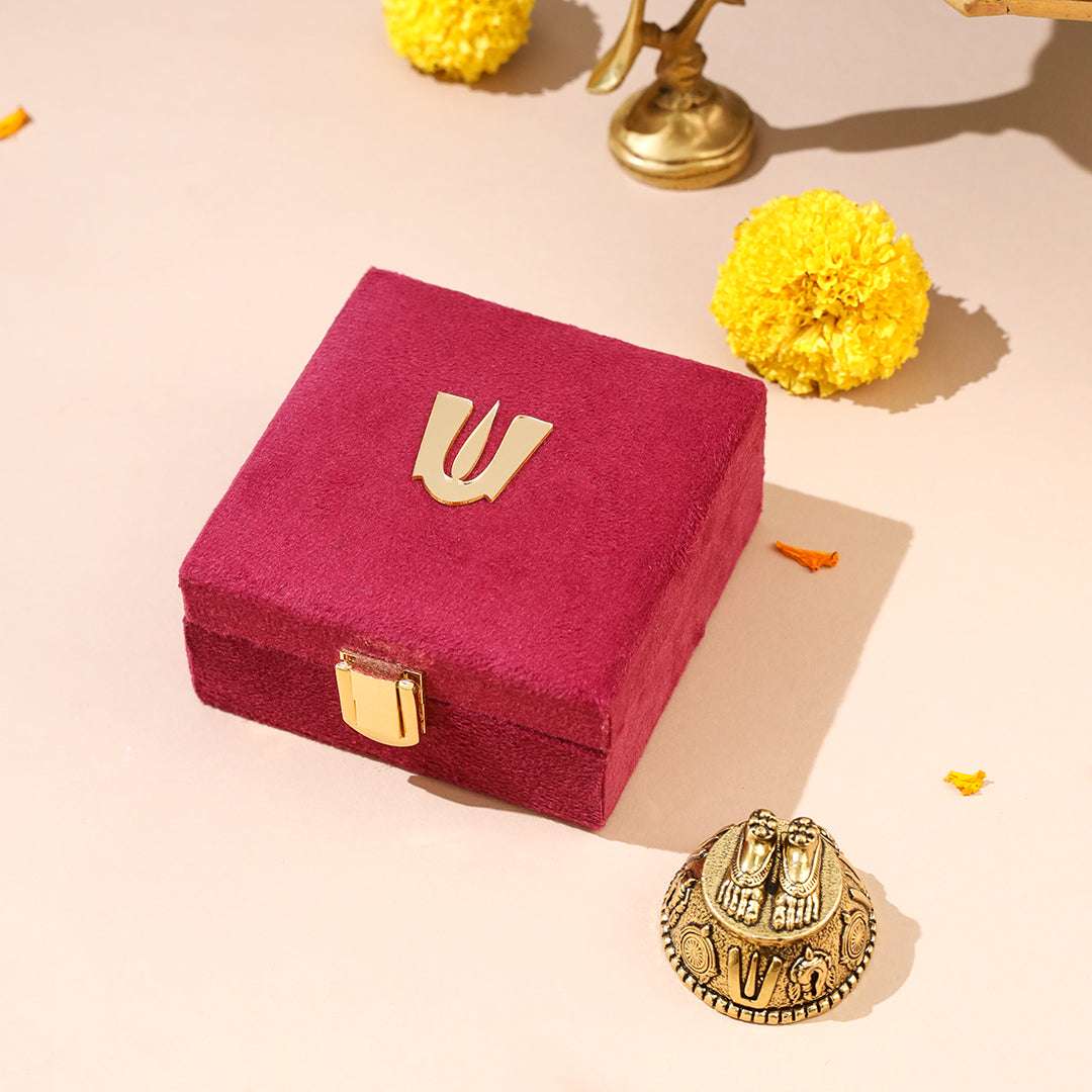 Brass Charan Paduka with Velvet Box – Divine Footprints of Lord Vishnu Vedansh Craft