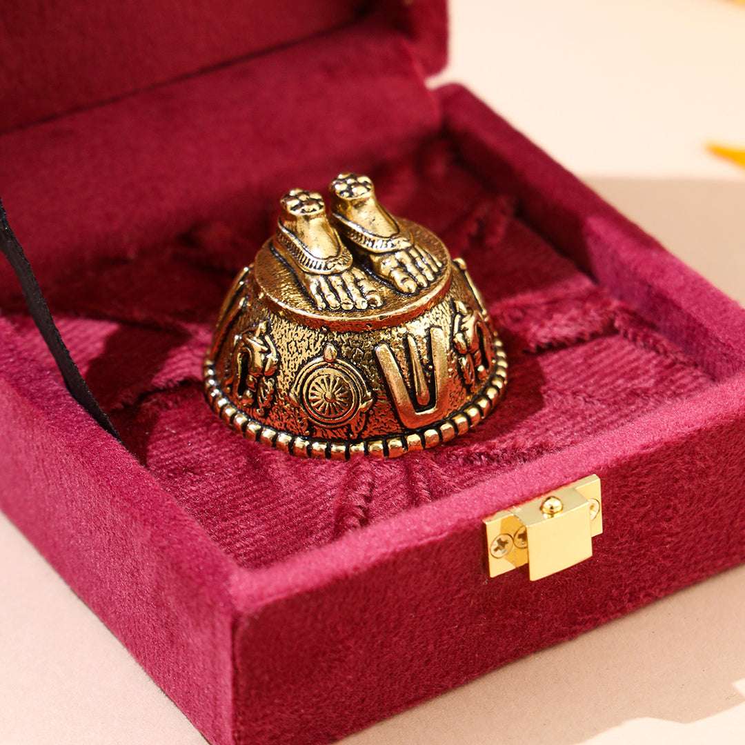Brass Charan Paduka with Velvet Box – Divine Footprints of Lord Vishnu Vedansh Craft