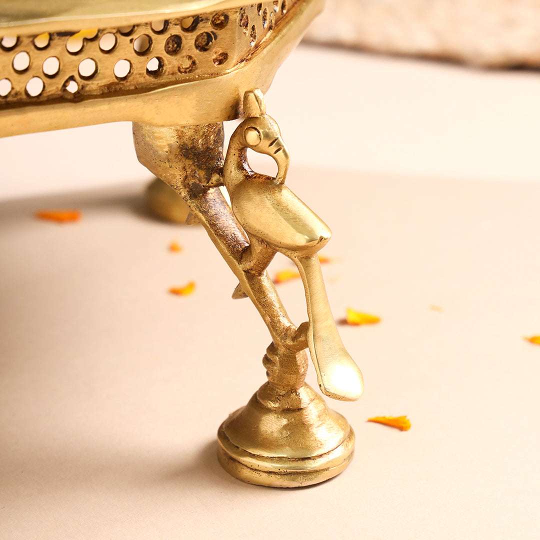 Brass Superfine Chowki With Peacock Pillars (5.5 INCH) Vedansh Craft