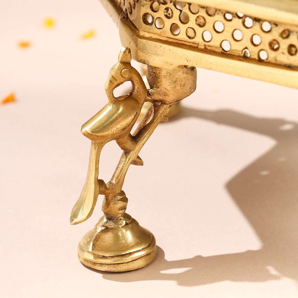Brass Superfine Chowki With Peacock Pillars (5.5 INCH) Vedansh Craft