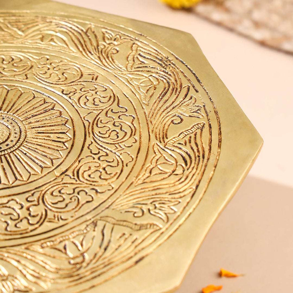 Brass Superfine Chowki With Peacock Pillars (5.5 INCH) Vedansh Craft