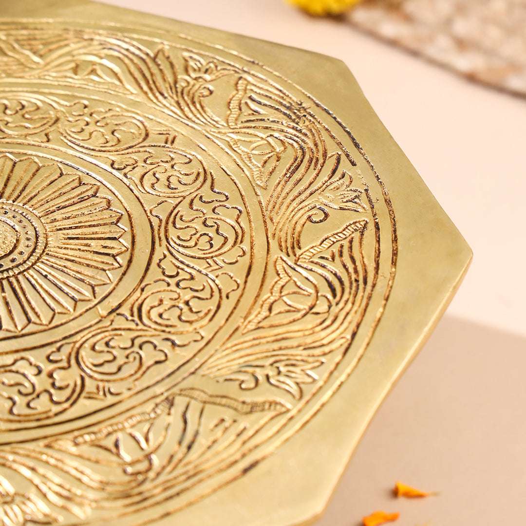 Brass Superfine Chowki With Peacock Pillars (5.5 INCH) Vedansh Craft