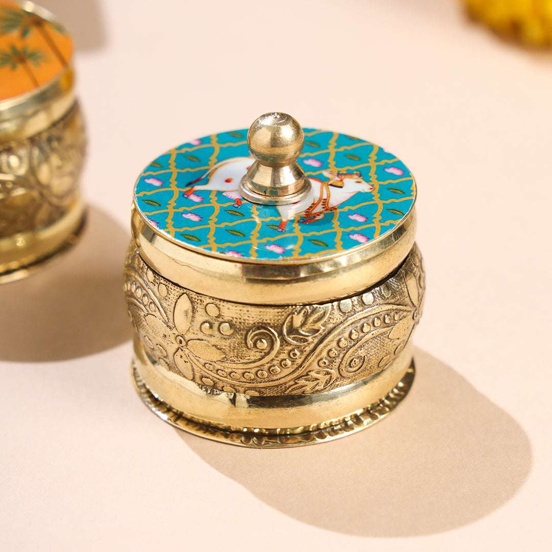 Brass Pichwai Sindoor Box Pack of Three (1.8 INCH) Vedansh Craft