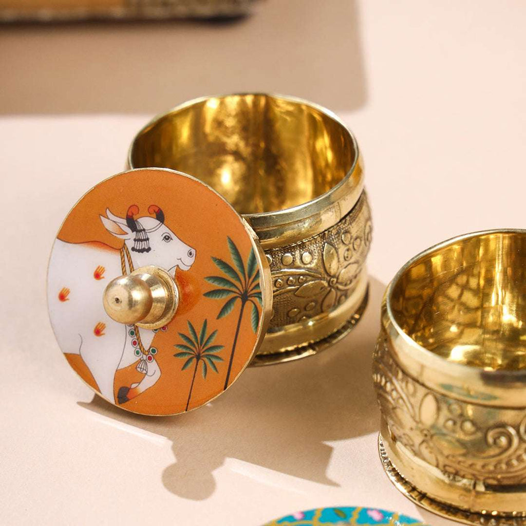 Brass Pichwai Sindoor Box Pack of Three (1.8 INCH) Vedansh Craft