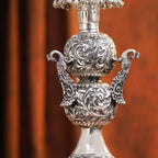 Brass Silver Plated Peacock Design Samai Oil Lamp (23.8 Inch) Vedansh Craft