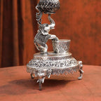 Brass Silver Plated Elephant / Peacock Design Oil Lamp (14.1 Inch) Vedansh Craft