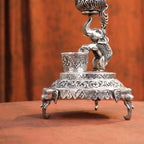 Brass Silver Plated Elephant / Peacock Design Oil Lamp (14.1 Inch) Vedansh Craft