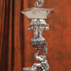 Brass Silver Plated Elephant / Peacock Design Oil Lamp (14.1 Inch) Vedansh Craft