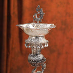 Brass Silver Plated Elephant / Peacock Design Oil Lamp (14.1 Inch) Vedansh Craft